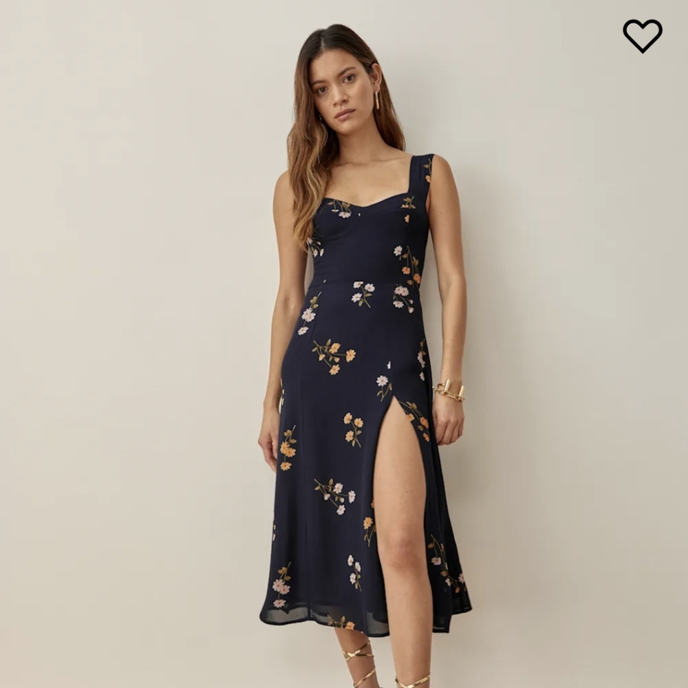 Reformation Navy Floral Midi Dress